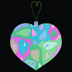 Heart with an exquisite pattern and loop on a black background,