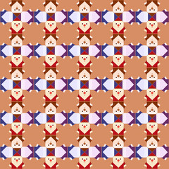 Beige checkered background with paper Santa Clauses