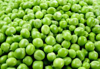 Peas. Green background. Peas background. Macro. Top view.