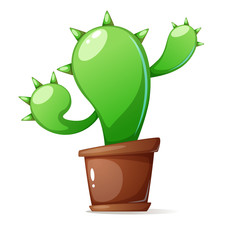 Pot, green cactus - cartoon illustration. Vector eps10