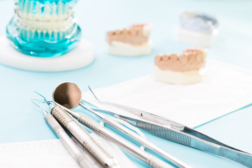 orthodontic model and dentist tool - demonstration teeth model of varities of orthodontic bracket...