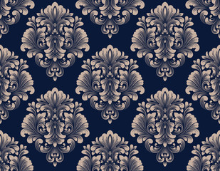 Vector damask seamless pattern background. Classical luxury old fashioned damask ornament, royal victorian seamless texture for wallpapers, textile, wrapping. Exquisite floral baroque template.