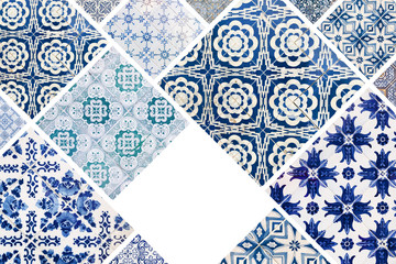 Beautiful collage of different traditional portuguese tiles called azulejos