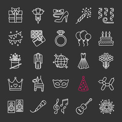 Holiday accessories chalk icons set