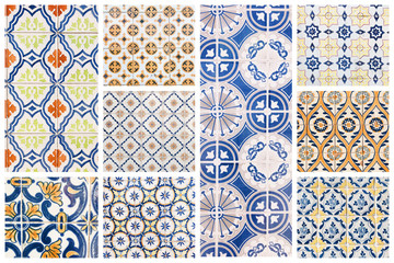 Beautiful collage of different traditional portuguese tiles called azulejos