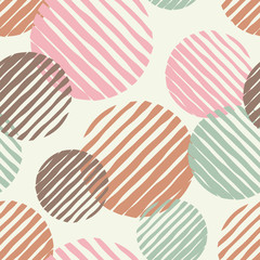 Polka dot seamless pattern. Striped balls. Scribble texture. Textile rapport.