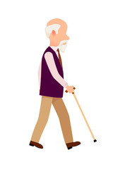 Person with Cane Thin Stick Curved Handle Isolated