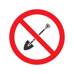 Forbidden sign with shovel glyph icon