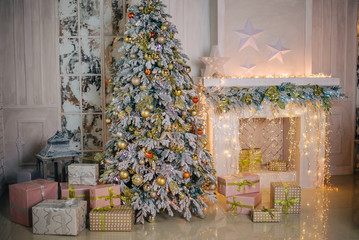 Christmas and New Year's interior in golden color