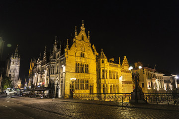 Fototapeta na wymiar Bridge of Saint Michael at night in Ghent, Belgium