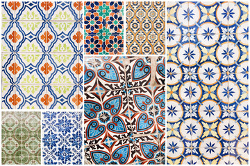 Beautiful collage of different traditional portuguese tiles called azulejos