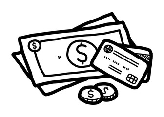 money / cartoon vector and illustration, black and white, hand drawn, sketch style, isolated on white background.