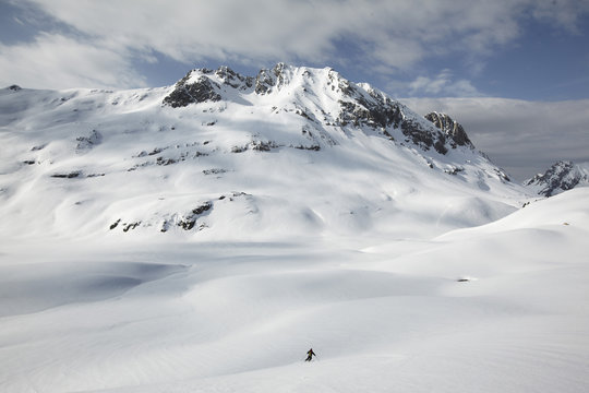 Ski mountaineer on the descent, Ski tour, Lech, Arlberg, Austria