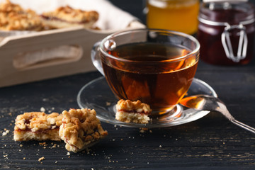 Tea with gingebread cookies in christmas evening