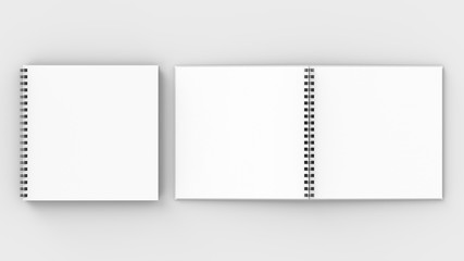 Square spiral binding notebook mock up isolated on soft gray background. 3D illustrating.