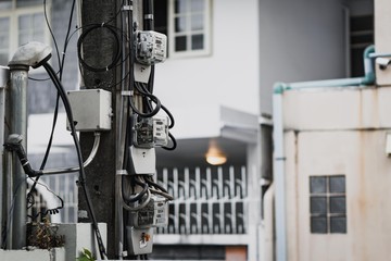 Electric Meters, Power Meter measuring of Houses on Electric pole