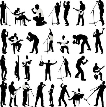 musicians collection silhouettes(guitarists,singers) - vector