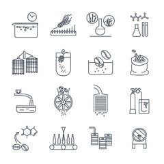 set of thin line icons drinks and beverages industry