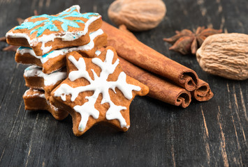 Christmas gingerbread snowflakes