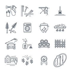 set of thin line icons household appliances, technology