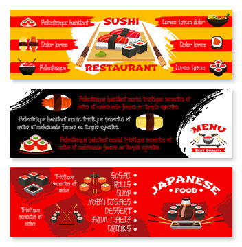 Vector menu banners for Japanese sushi restaurant