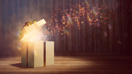 Geschenk leuchtet als Überraschung zu Weihnachten
