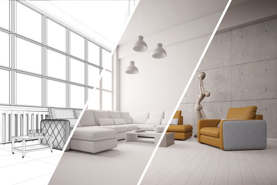 Phasen bei CAD Planung von Wohnzimmer