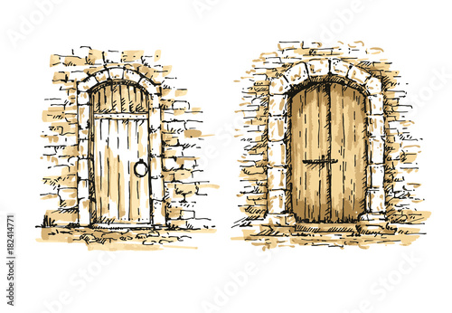 Old Door Freehand Drawing Of Front Door Old Street Sketch