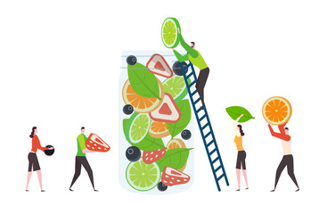 men and woman are carrying fruits for making detox drink,Fruit infused.