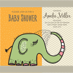 baby shower card template with funny doodle elephant
