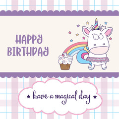 happy birthday card  with lovely baby girl unicorn