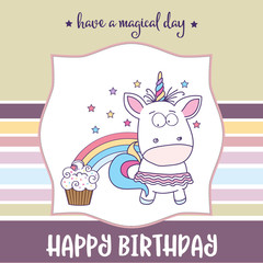 happy birthday card  with lovely baby girl unicorn
