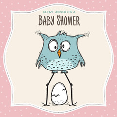 baby shower card template with funny doodle bird