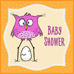 baby shower card template with funny doodle bird