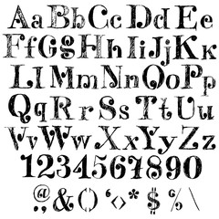Hand drawn font with round elements. Grunge style alphabet.
