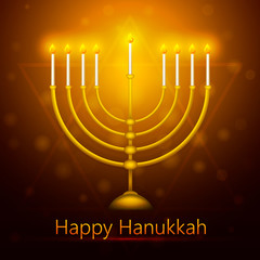 Vector Hanukkah background with menorah. Happy Hanukkah greeting card.