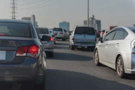 traffic jam with row of cars