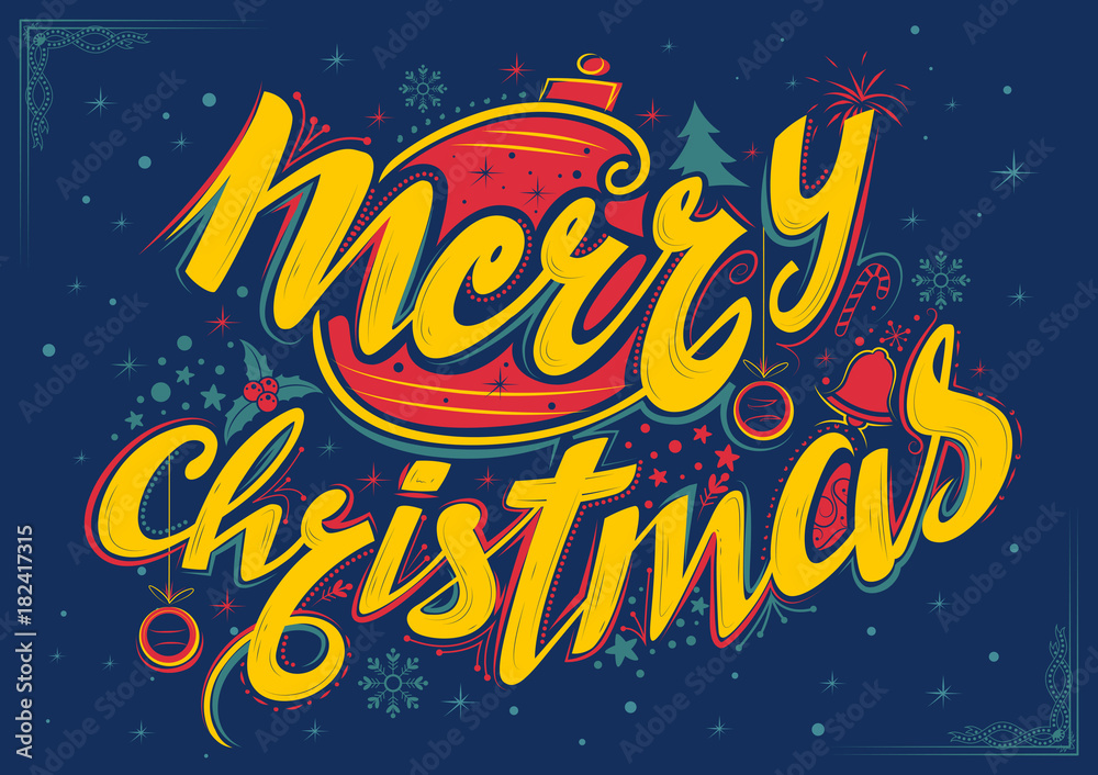 Sticker Merry Christmas Lettering Design Set typography style greeting background