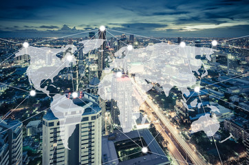 connection and network system concept over cityscape