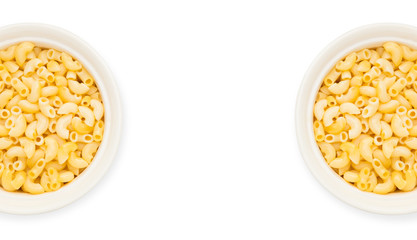 macaroni pasta in white bowls on white background
