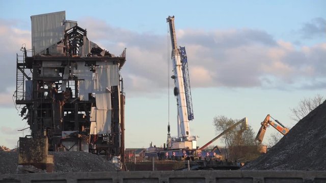 Industrial chemical plant in the process of demolition for new housing. It once produced soda ash. Brunner Mond, Winnington, Northwich, Cheshire, UK