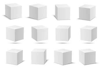 Poster White vector cubes. Cube white collection. 3d models with perspective. Vector stock illustration isolated on white background. © cheremuha
