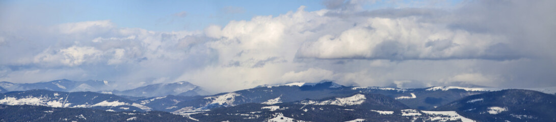 Carpathian mountain landscape. Panorama of Snow Mountain.