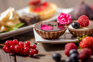 close up of colourful cake selection 