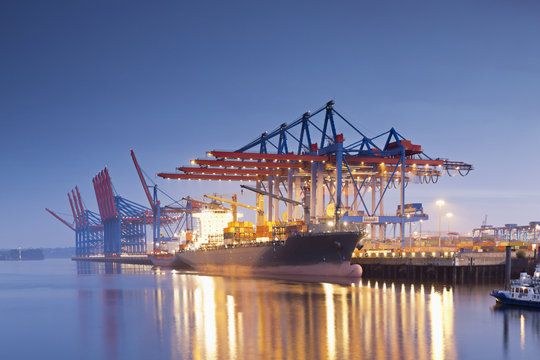 Container ships in the morning light, Hamburg Harbour, Hamburg, Germany