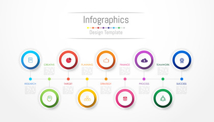 Infographic design elements for your business data with 9 options, parts, steps, timelines or processes. Vector Illustration.
