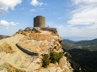 Vista aerea della Torre di Seneca, Corsica, Francia, antica torre genovese del XVI secolo nel cuore...