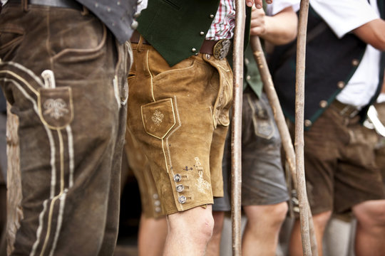 Men wearing leather trousers, Styria, Austria