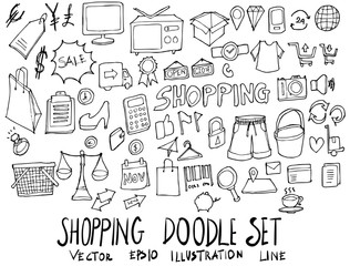 Set of Shopping illustration Hand drawn doodle Sketch line vector eps10