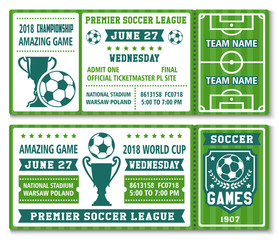 Naklejka premium Vector tickets template soccer football cup 2018
